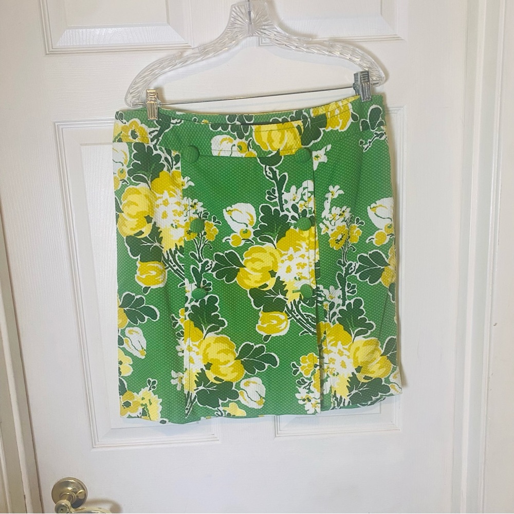 Talbots Green & Yellow Floral Textured Skirt Women’s Plus Size 14